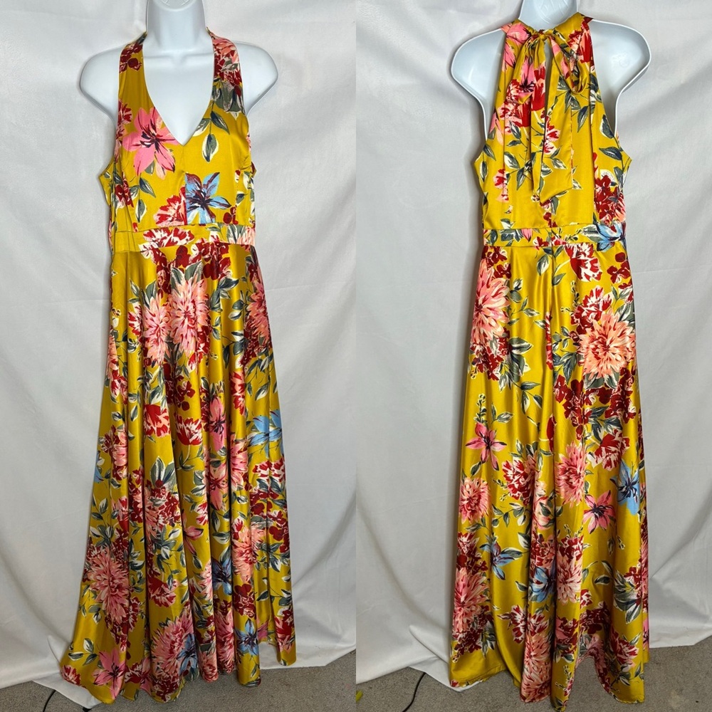 SOLD - Nicole Miller Yellow Floral Maxi Dress size 10 EUC